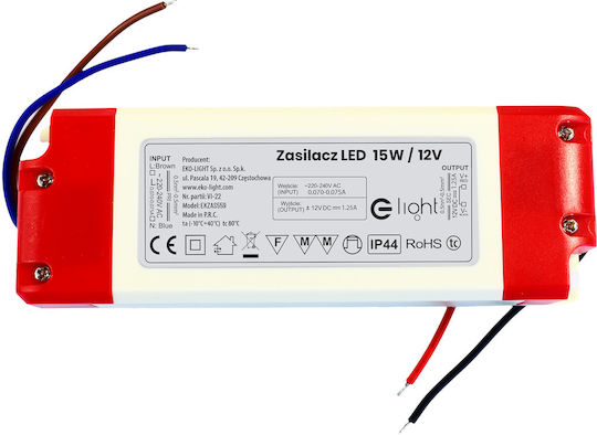 Eko Light Τροφοδοτικό LED IP20 Ισχύος 15W με Τάση Εξόδου 12V