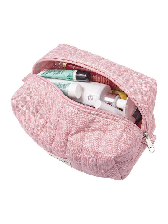 Geantă de toaletă pătrată Amaryllis din material paisley somon, lucrată manual, cu fermoar