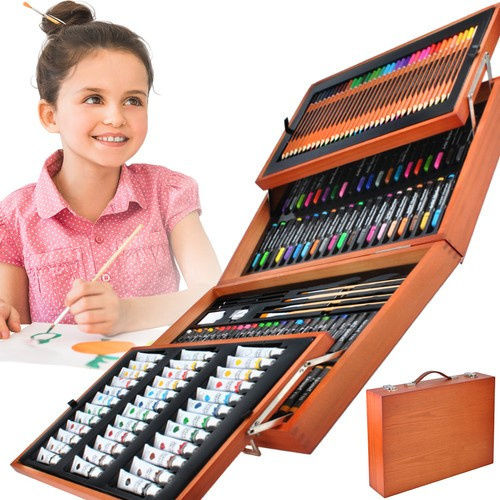 Maaleo Painting Set in Case Colouring Set 174 pieces with Wooden Carrying Case Brown 44.5x31x9.6 cm. 44.5x31cm 174pcs