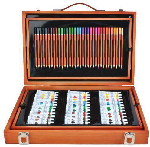 Maaleo Painting Set in Case Colouring Set 174 pieces with Wooden Carrying Case Brown 44.5x31x9.6 cm. 44.5x31cm 174pcs