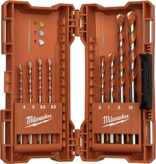 Milwaukee Set of 8 Diamond Drills Carbide with Triangular Shank for Masonry