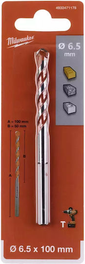 Milwaukee TCT Super Diamond Drill Carbide with Cylindrical Shank for Masonry 6.5x50mm