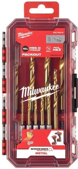 Milwaukee Shockwave Комплект 10 Свредла Титаниева с Шестоъгълна Опашка за Метал