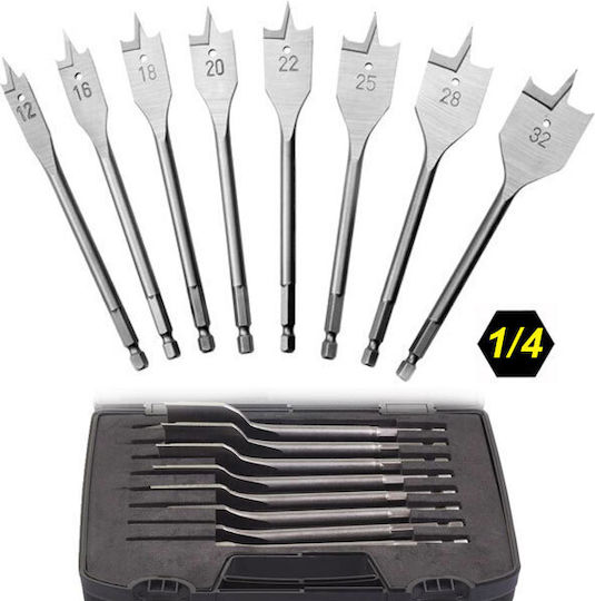 Milwaukee Set of 8 Feather Drills with Hexagonal Shank for Wood