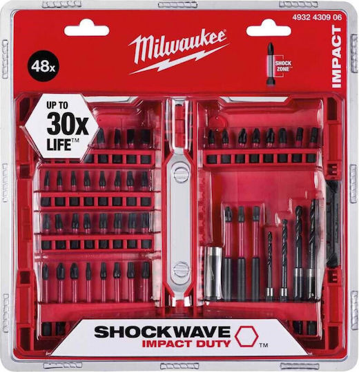 Milwaukee Shockwave Σετ 48 Τρυπάνια με Εξάγωνο Στέλεχος για Μέταλλο