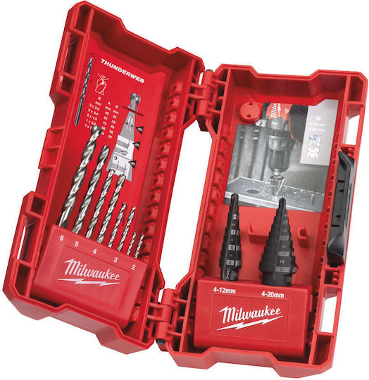 Milwaukee Thunderweb Set of 10 Conical Drills with Cylindrical Shank for Metal