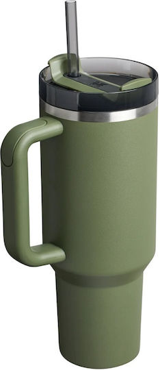 Stanley Quencher H2.0 FlowState Handled Tumbler Thermos Stainless Steel BPA Free 1.18lt Khaki with Straw and Handle