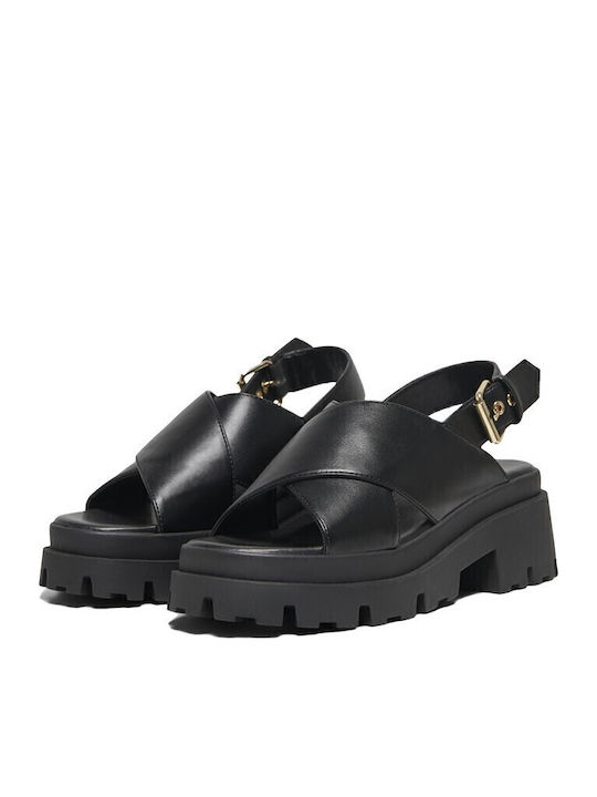 Onldoja10 Кожени Дамски Сандали Flatforms Черни