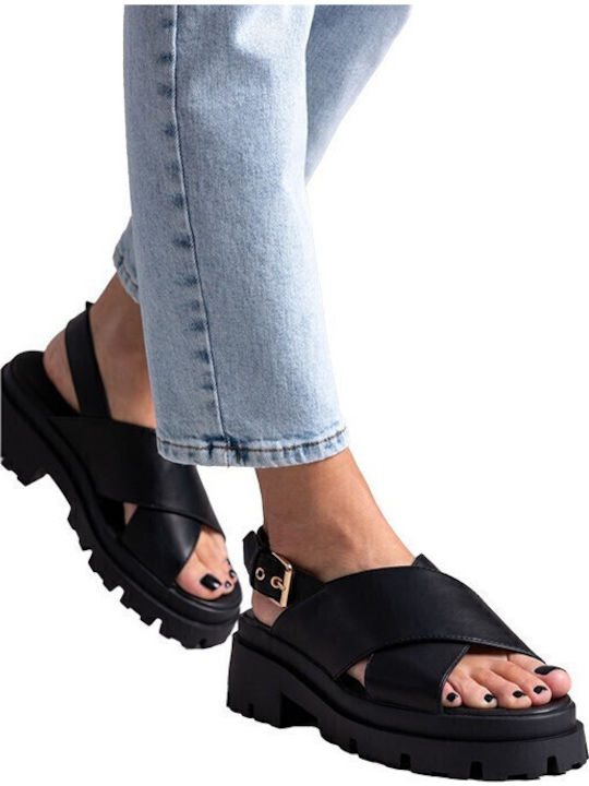 Onldoja10 Кожени Дамски Сандали Flatforms Черни