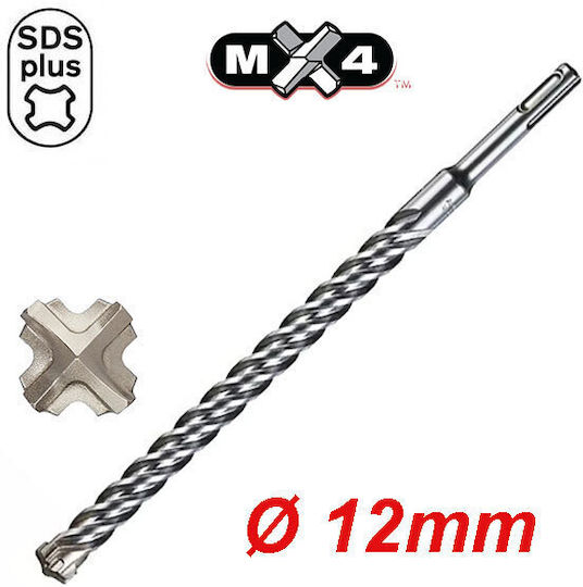 Milwaukee Four-Cut Drill with SDS Plus Shank for Masonry 12x450mm