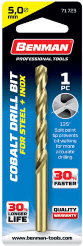 Benman Τρυπάνι HSS με Κυλινδρικό Στέλεχος για Μέταλλο 5mm