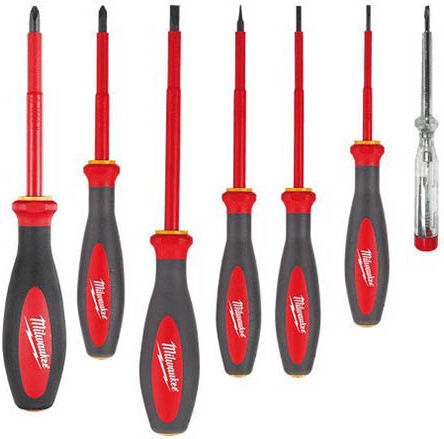 Milwaukee Set 7 Magnetic Electrician VDE 1000V Screwdrivers with 7 Interchangeable Tips