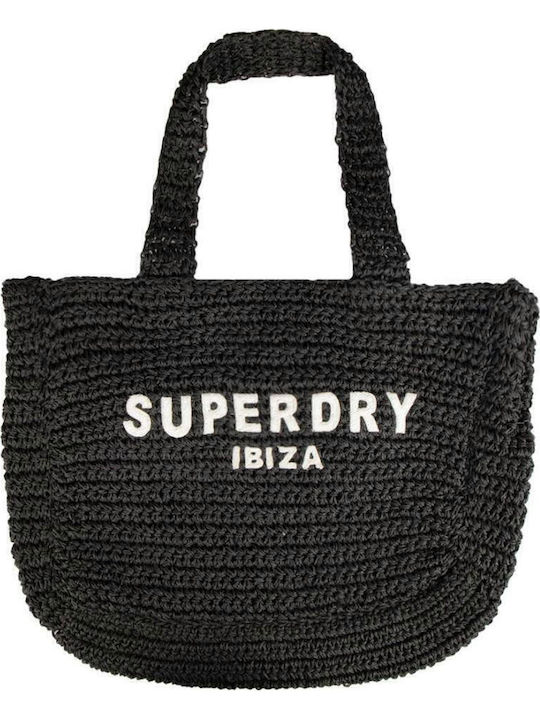 Superdry Ψάθινη Τσάντα Θαλάσσης Μαύρη