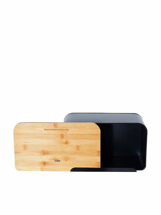 Vilde Ψωμιέρα με Καπάκι από Bamboo Μαύρη 38x28.5x18cm