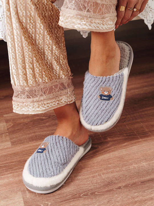 Grey Cozy Soft Bear Slippers
