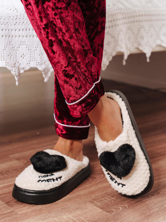 Schwarze Flauschige Herz-Pantoffeln