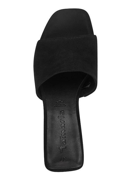 Suede Mules with Chunky High Heel in Black Color