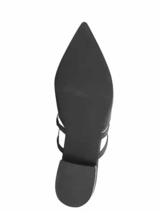 Leather Mules with Heel in Black Color