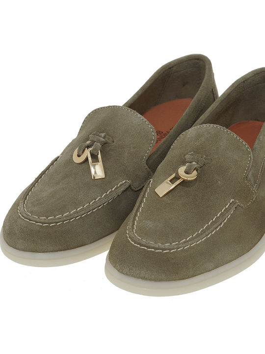 Leather Women's Loafers in Green Color