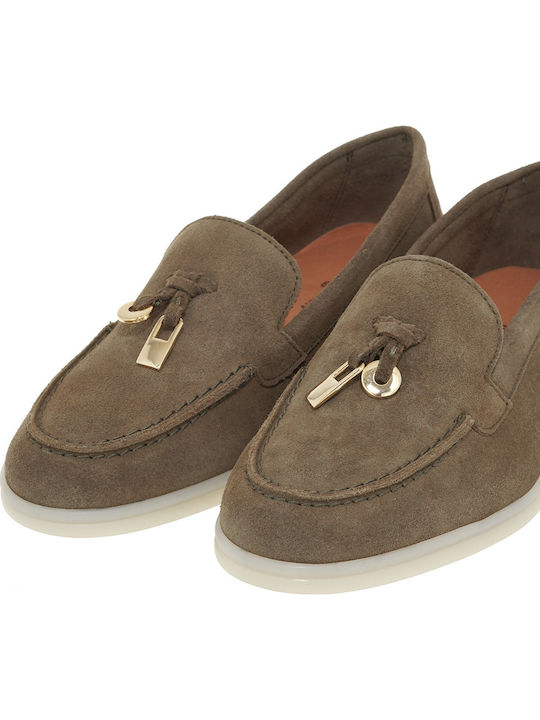 Δερμάτινα Γυναικεία Loafers σε Πράσινο Χρώμα