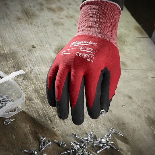 Milwaukee Gloves for Work Red Nitrile for Cutting Protection Level 1 1pcs