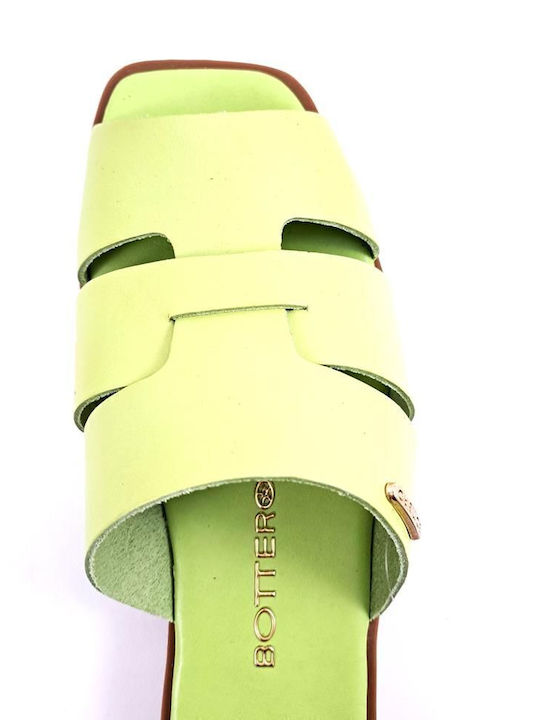 Leather Women's Flat Sandals in Green Color