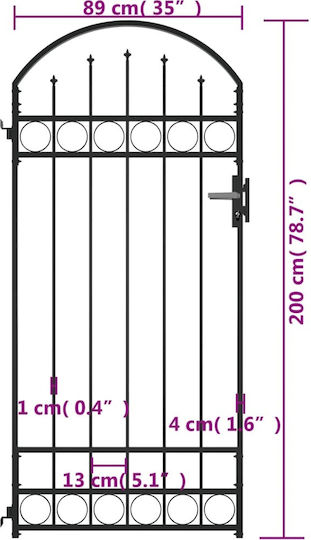vidaXL Metal Fence Gate with Spears in Black Color 2.0x1.0m