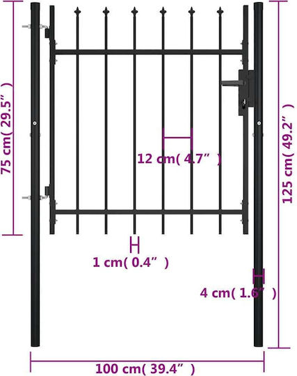 vidaXL Metal Fence Gate with Spears in Black Color 75cm x 1.0m