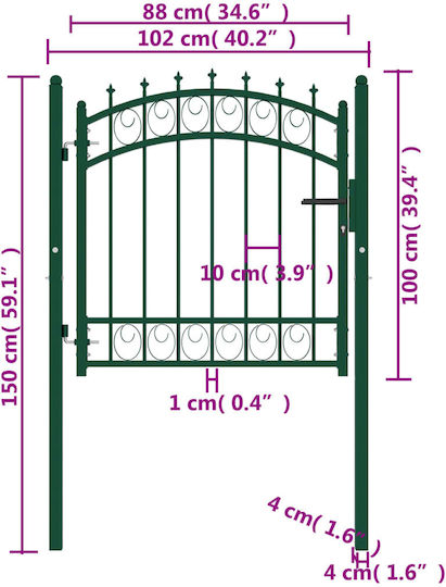 vidaXL Poartă de Gard din Metal cu Garduri în Culoarea Verde 1.0x1.0m