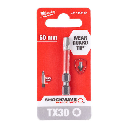 Milwaukee Shockwave Screwdriver Bit Torx with Size T30 Torx T 30-50