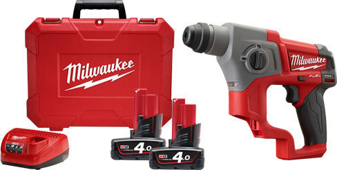 Milwaukee M12 CH-402C Impact Demolition Hammer Battery Brushless 12V 2x4Ah with Chuck SDS Plus 4933441475