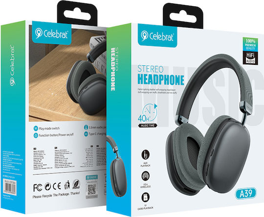Celebrat A39 Wireless / Wired Over Ear Headphones with 40 hours of Operation Black