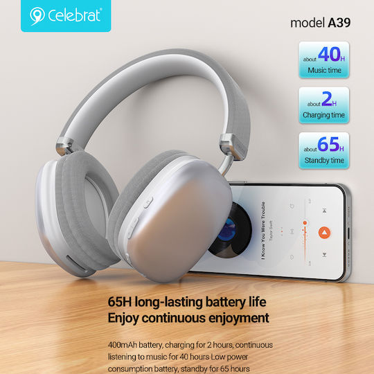 Celebrat A39 Wireless / Wired Over Ear Headphones with 40 hours of Operation Black