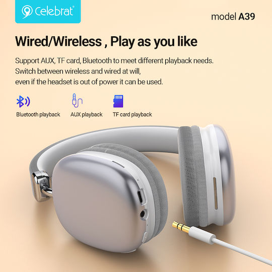 Celebrat A39 Wireless / Wired Over Ear Headphones with 40 hours of Operation Black