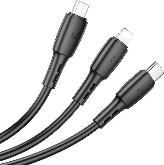 Borofone USB to Lightning / Type-C / micro USB Cable 2A Μαύρο 1m