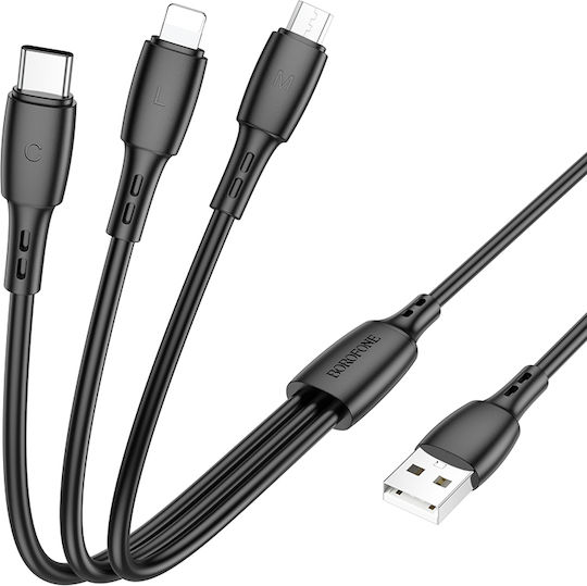 Borofone USB to Lightning / Type-C / micro USB Cable 2A Μαύρο 1m