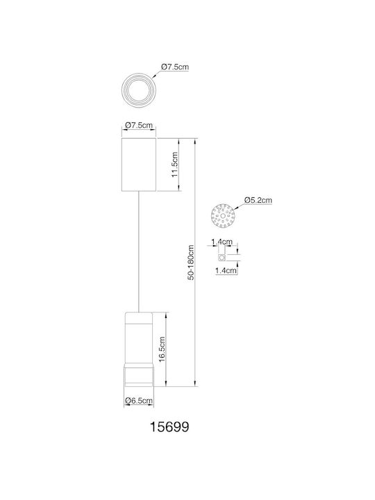 Globo Lighting Ρυθμιζόμενο Κρεμαστό Φωτιστικό Μαύρο LED με Θερμό Λευκό Φως 7.5x7.5x180εκ.