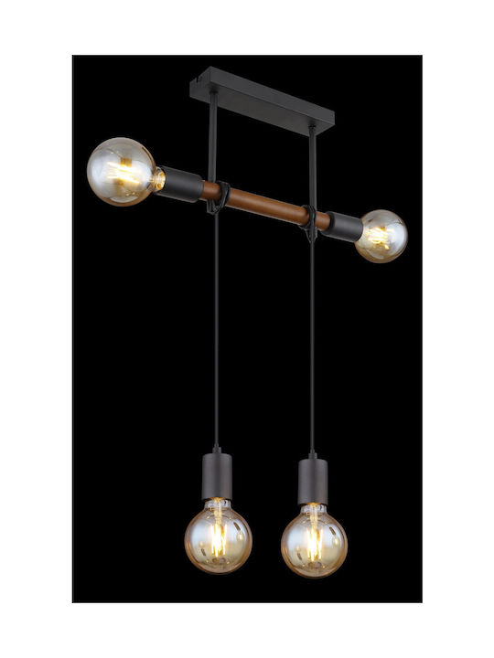 Globo Lighting Heinrich Pendant Light Black Rail for 4 Bulbs E27 39x6x100cm