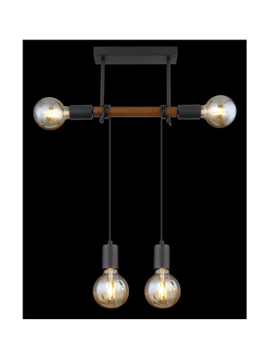 Globo Lighting Heinrich Pendant Light Black Rail for 4 Bulbs E27 39x6x100cm
