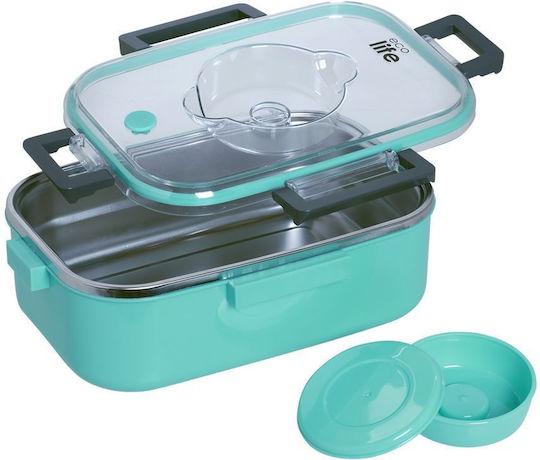 Ecolife Double Wall Rectangular Δοχείο Φαγητού Inox Θερμός Μπλε με Χωρίσματα 850ml