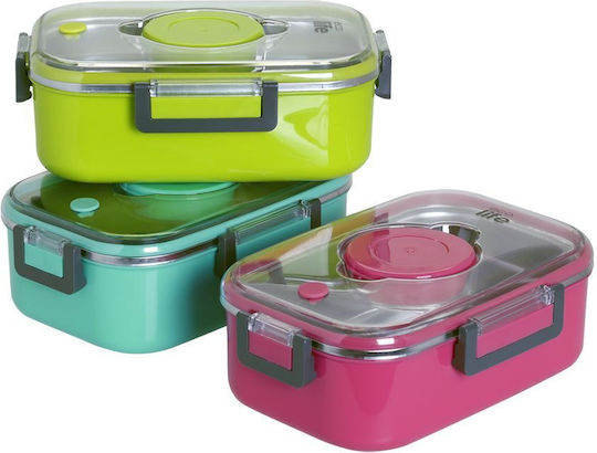 Ecolife Double Wall Rectangular Δοχείο Φαγητού Inox Θερμός Μπλε με Χωρίσματα 850ml