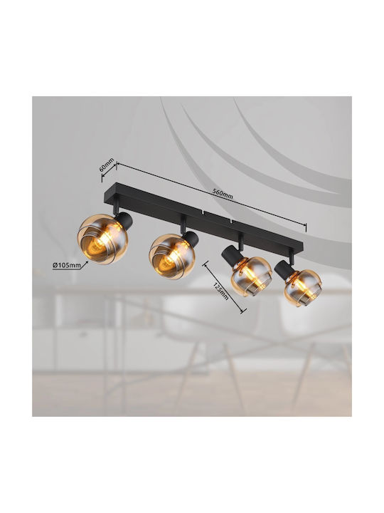 Globo Lighting Spot with 4 Lights and with Socket E14 in Black Color