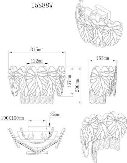Globo Lighting Lamp Wall with Socket E14 Transparent 31.5x20.8cm