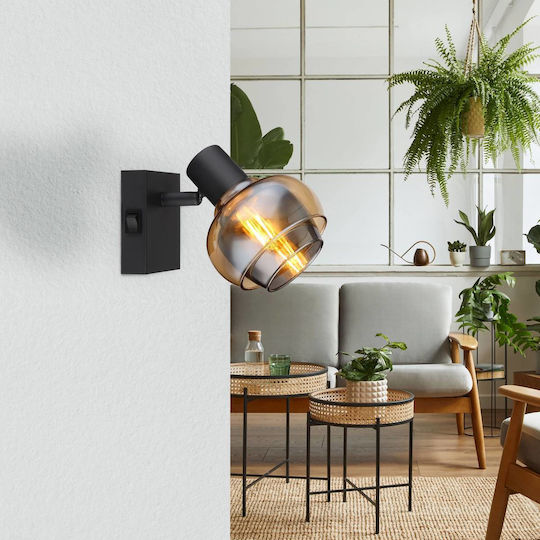 Globo Lighting Lamp Wall with Socket E14 and Switch Black 10.5x12.5cm
