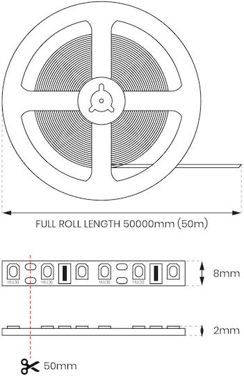 Eko Light Ταινία LED 12V Φυσικό Λευκό Φως 50m Τύπου SMD2835