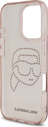 Karl Lagerfeld Iml Rhinestones S K Head Umschlag Rückseite Gehärtetes Glas Rosa (iPhone 17 Pro / iPhone 16 Pro)