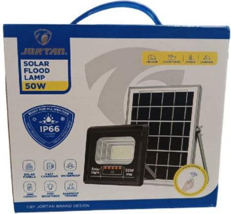 Jortan Στεγανός Ηλιακός Προβολέας LED 50W Ψυχρό Λευκό 6500K με Τηλεχειριστήριο IP66