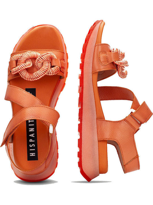 Leder Flache Sandalen für Damen Anatomisch in Orange Farbe