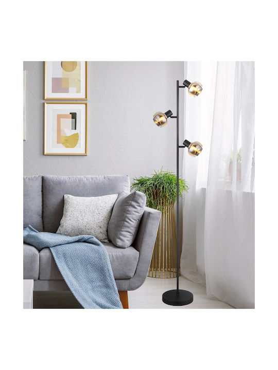 Globo Lighting Floor Lamp H154xW25cm. with Socket for Bulb E14 Black