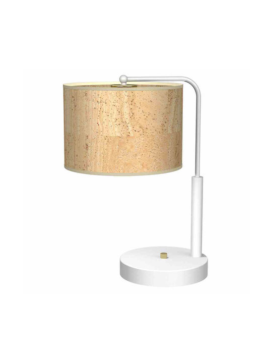 Eko Light Cork Метална Настолна лампа за Цокъл E27 с Бежов Абажур и Бяла Основа